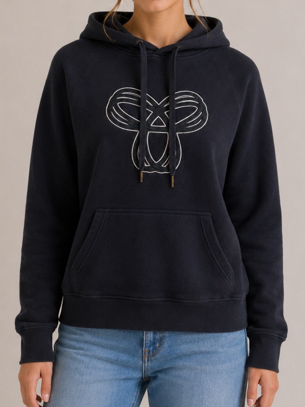 TNA Aritzia Black Embroidered Logo Pullover Hoodie Sweatshirt Size XS